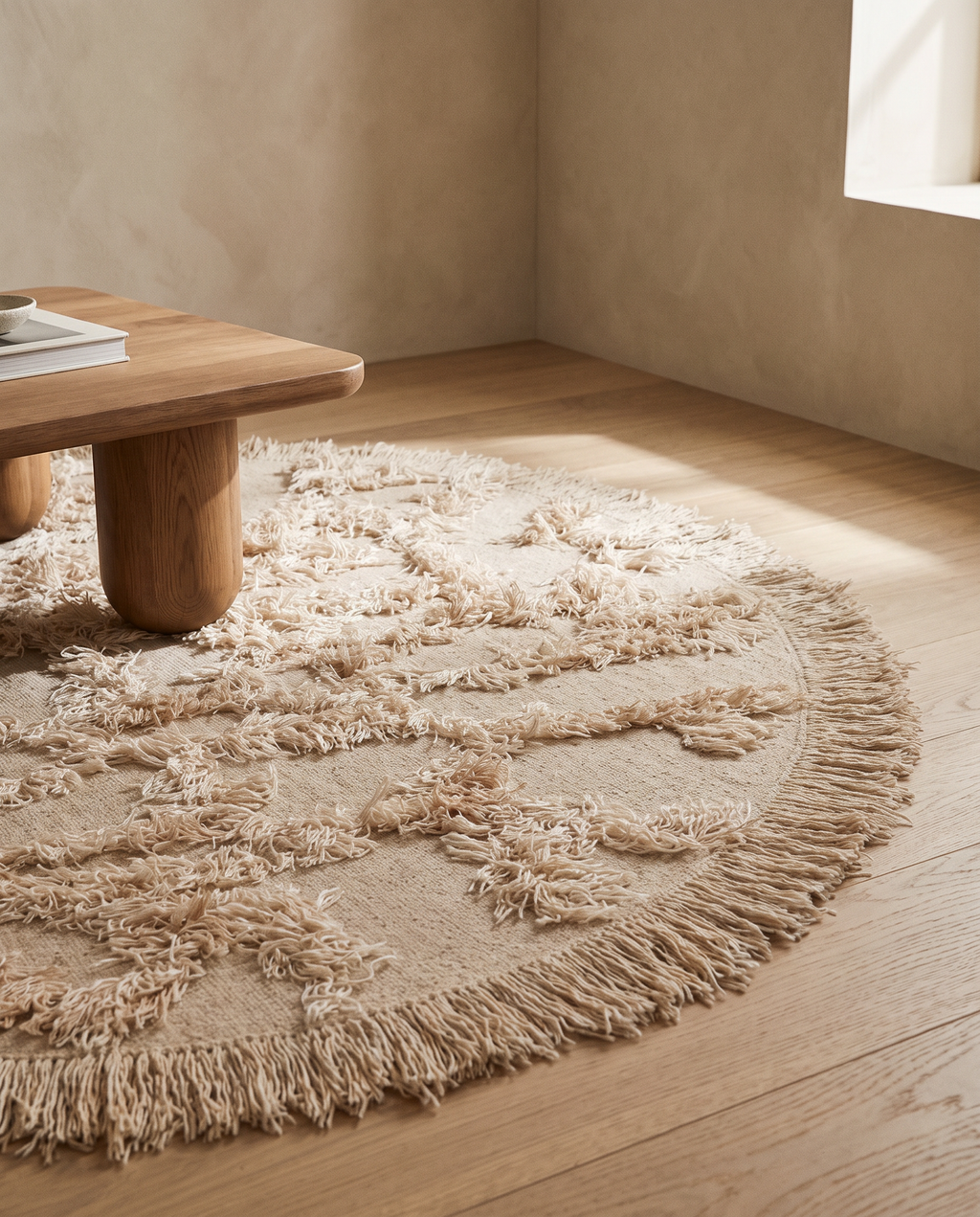 RIO ROUND WOOL RUG, BEIGE Ø 220 CM