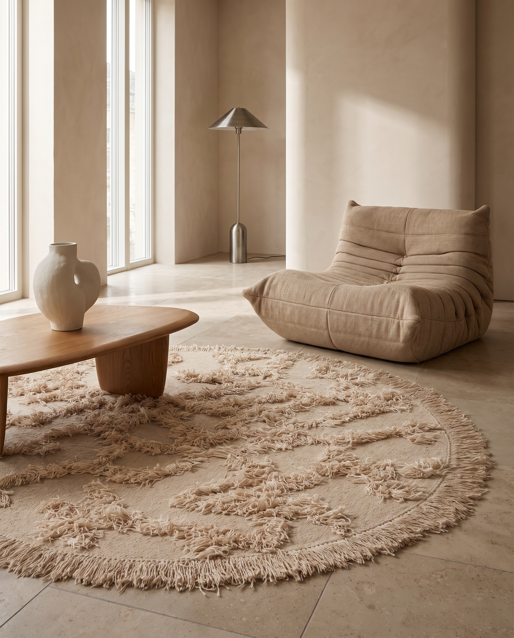 RIO ROUND WOOL RUG, BEIGE Ø 220 CM