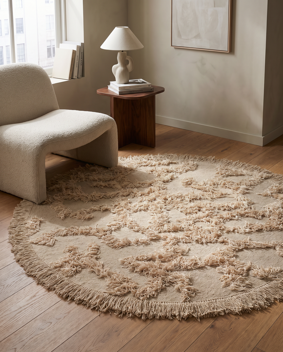 RIO ROUND WOOL RUG, BEIGE Ø 220 CM