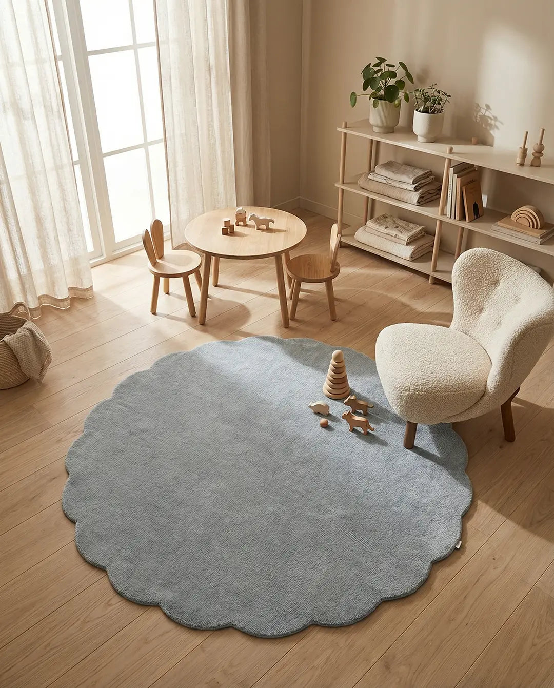 Shell Wool Rug, Blue,  Ø 120 cm