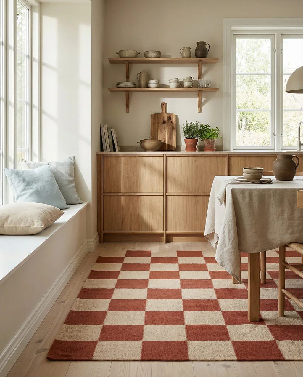 SQUARE WOOL RUG, TERRACOTTA, MANY SIZE