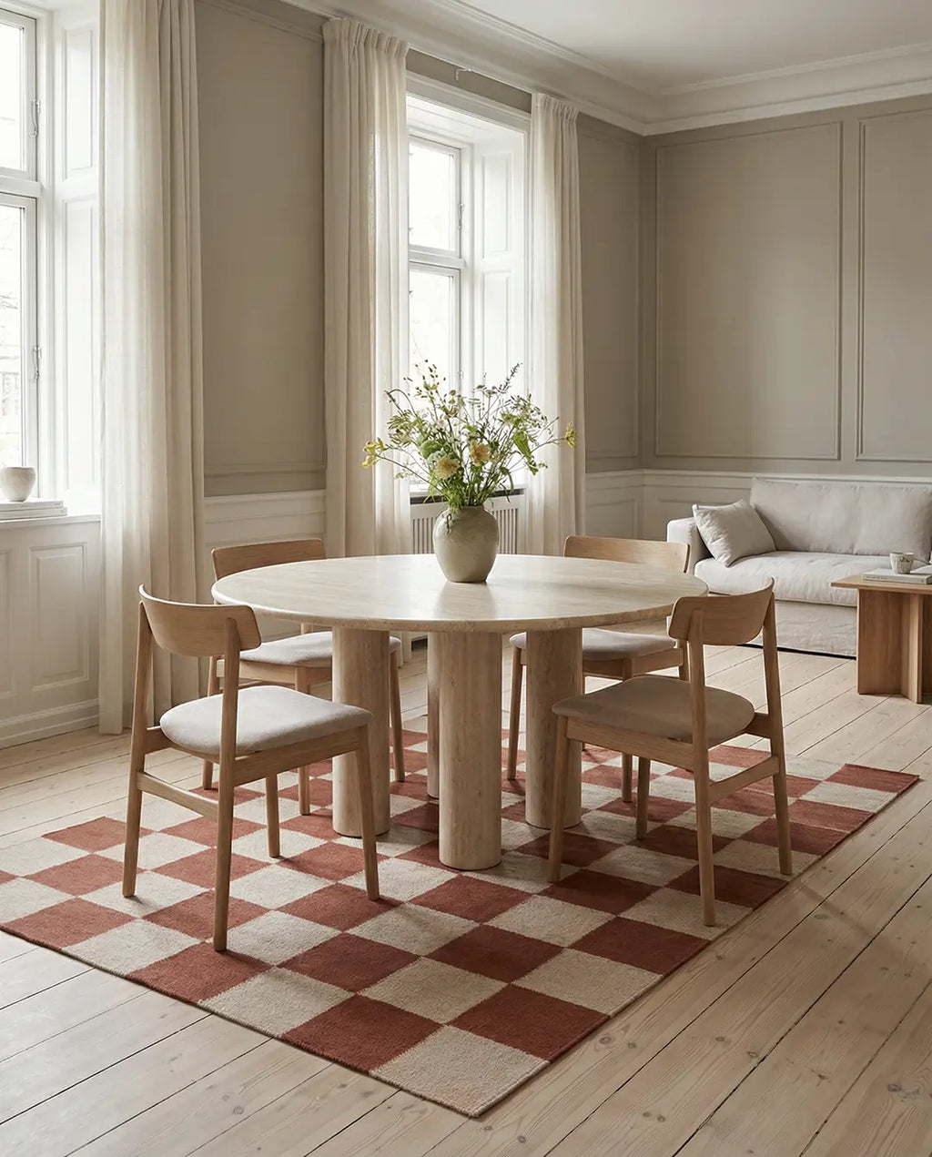 SQUARE WOOL RUG, TERRACOTTA, MANY SIZE