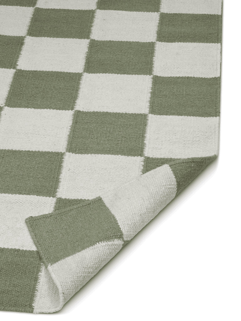 Runner Rug Squares, Wool, White/Green, 2 SIZE