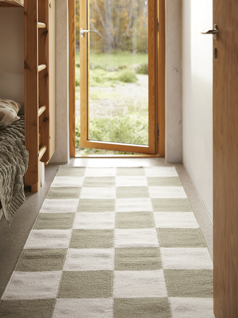 Runner Rug Squares, Wool, White/Green, 2 SIZE