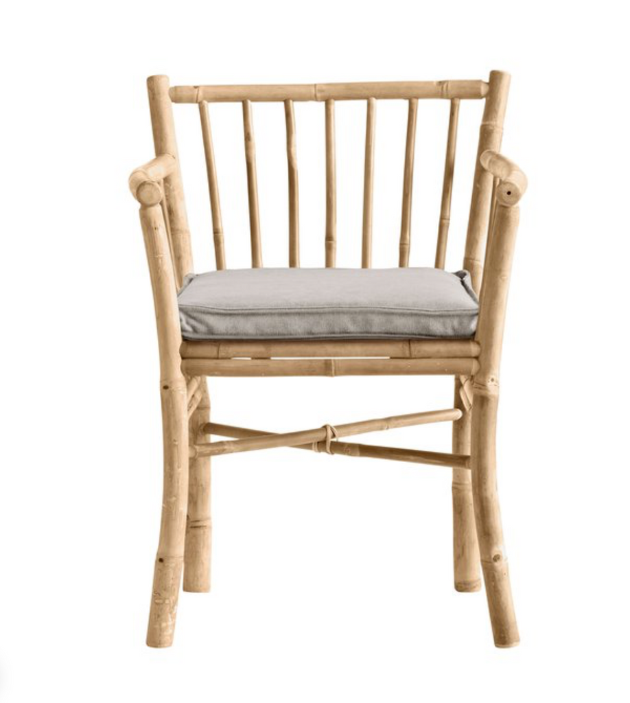 BAM DINING CHAIR WITH ARMREST NEW | BAMBOO | WHITE, SAND, GREY or BLACK CUSHION