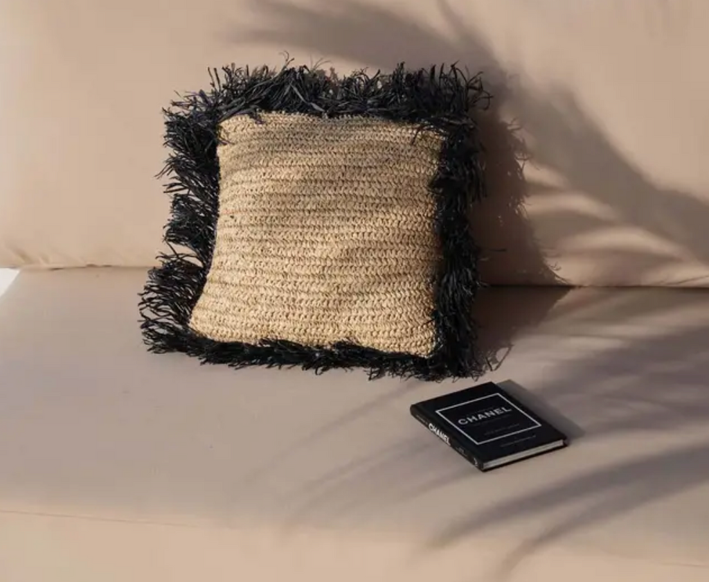 Raffia Cushion Cover Square - Natural Black - 40x40