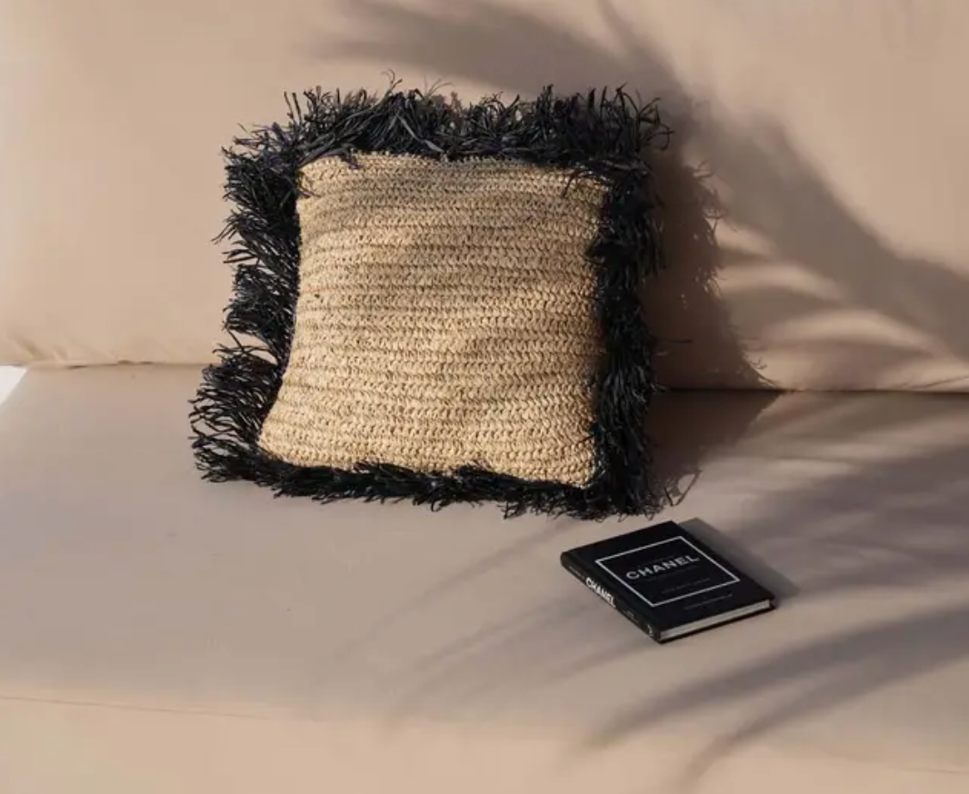 Raffia Cushion Cover Square - Natural Black - 40x40