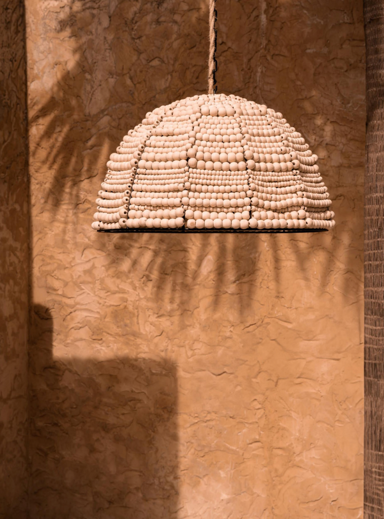 The Wooden Bead Dome Pendant - Natural, 48 x 48 CM