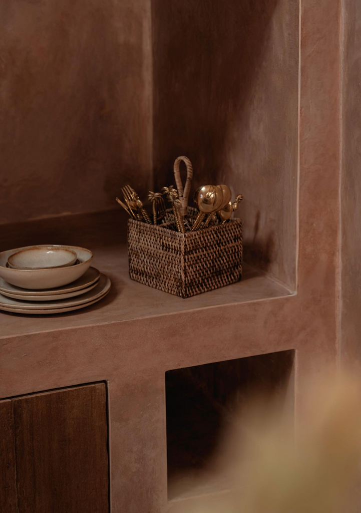 Colonial Cutlery Caddy N°4, Rattan - Natural Brown