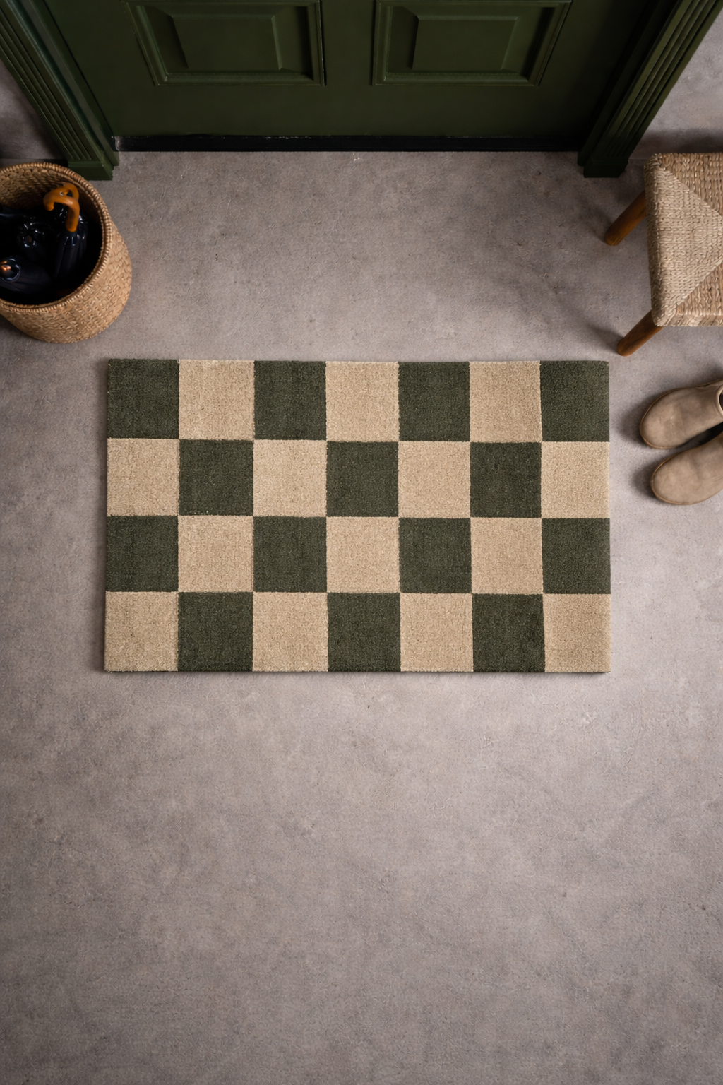 SQUARE DOORMAT, WOOL, FOREST GREEN