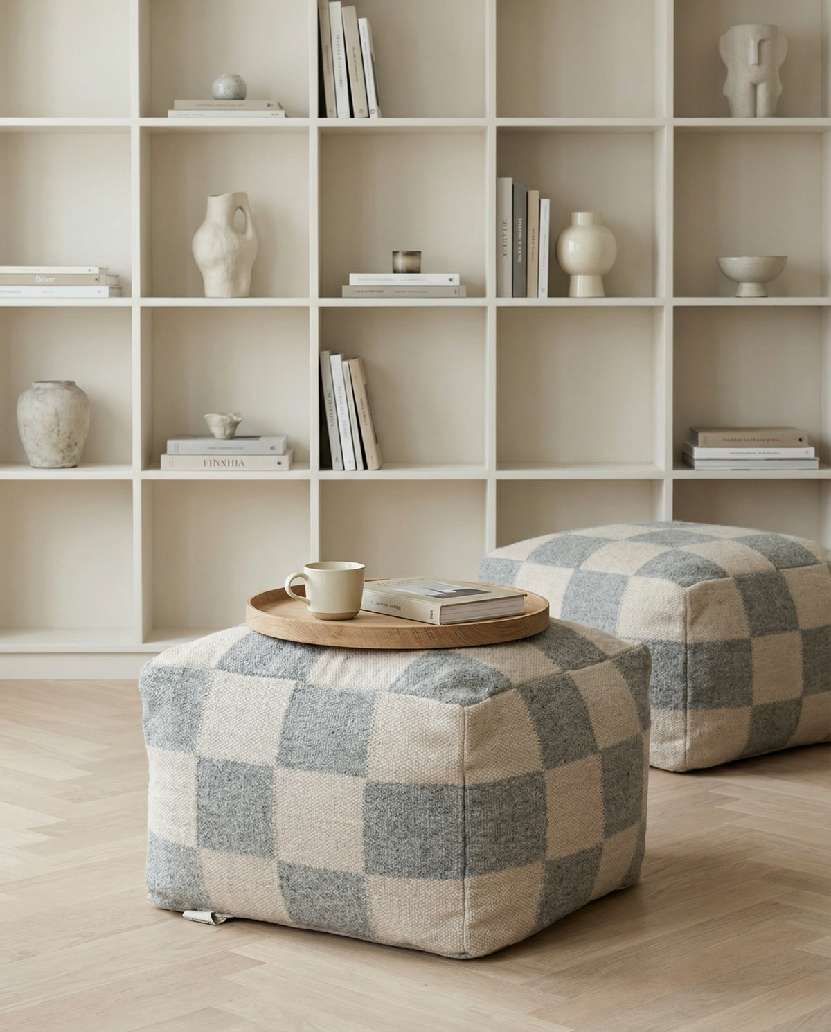 POUF SQUARE GREY, Wool