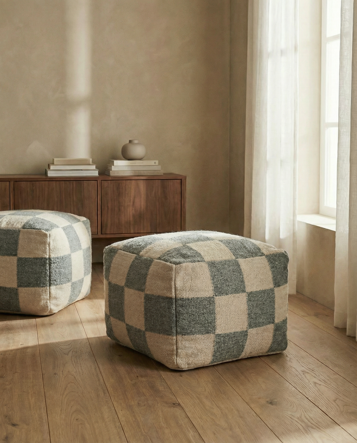 POUF SQUARE GREY, Wool