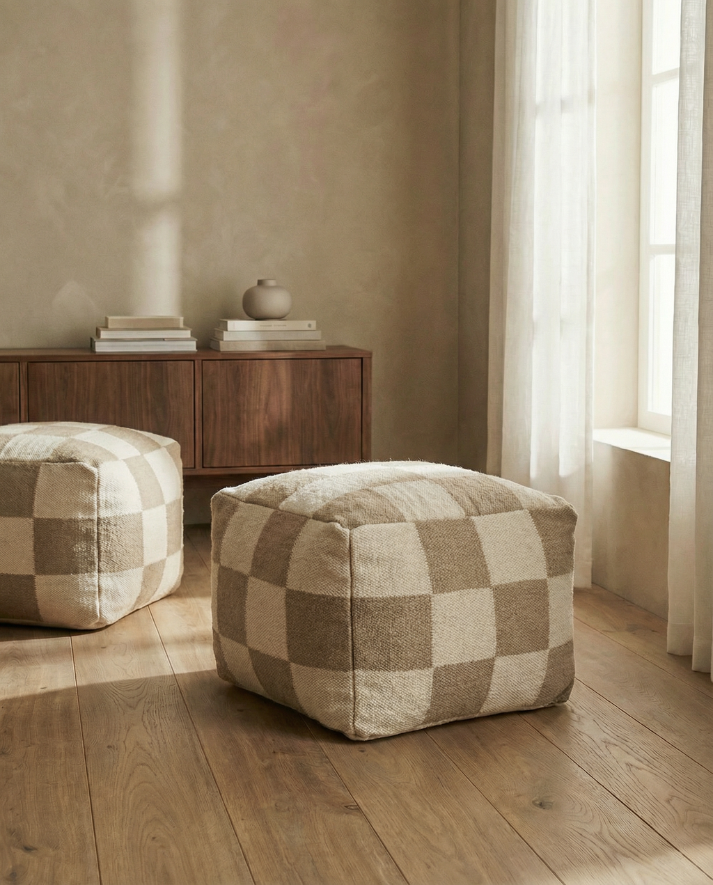 POUF SQUARE NATURAL, Wool