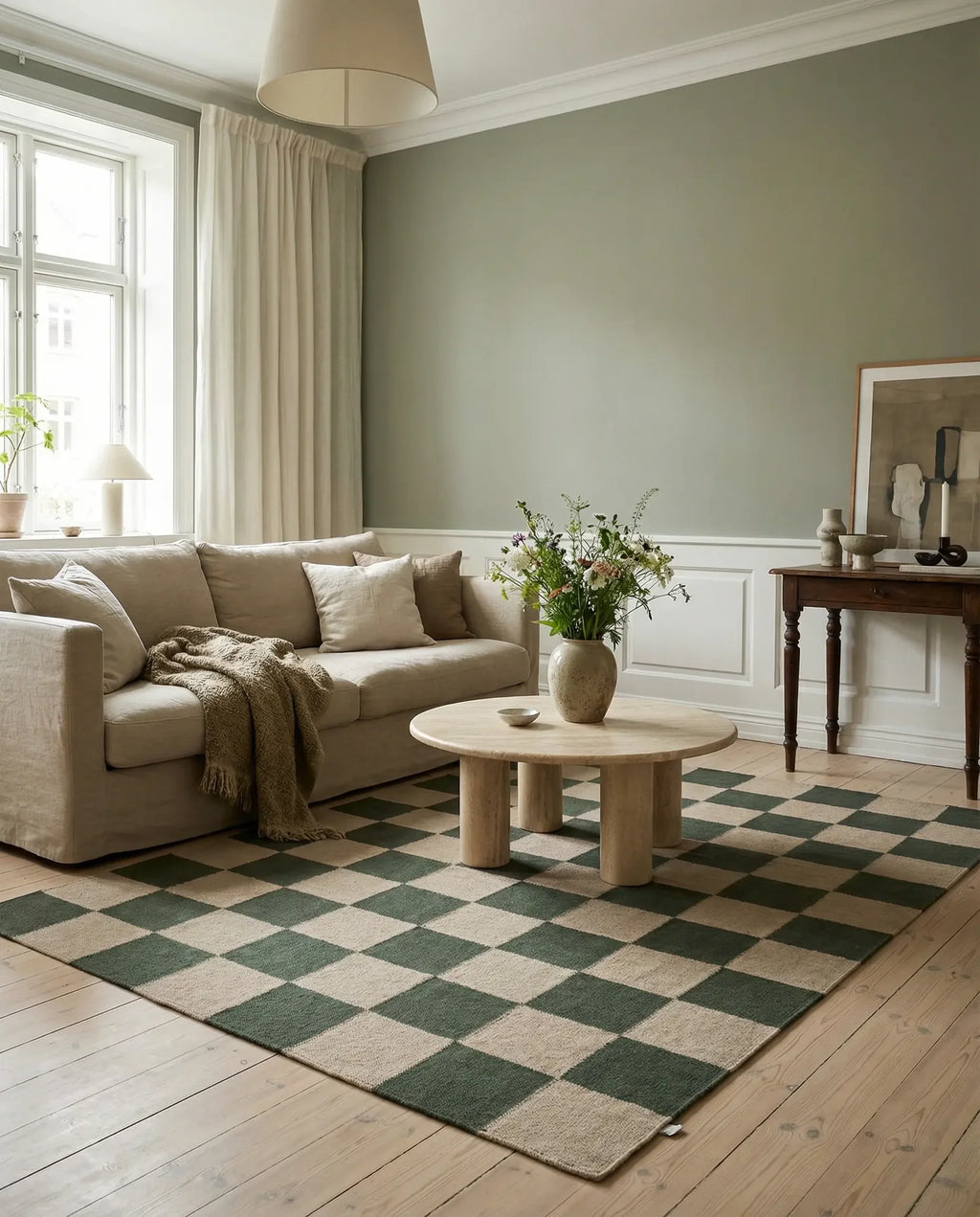 SQUARE WOOL RUG, FOREST GREEN, MANY SIZE