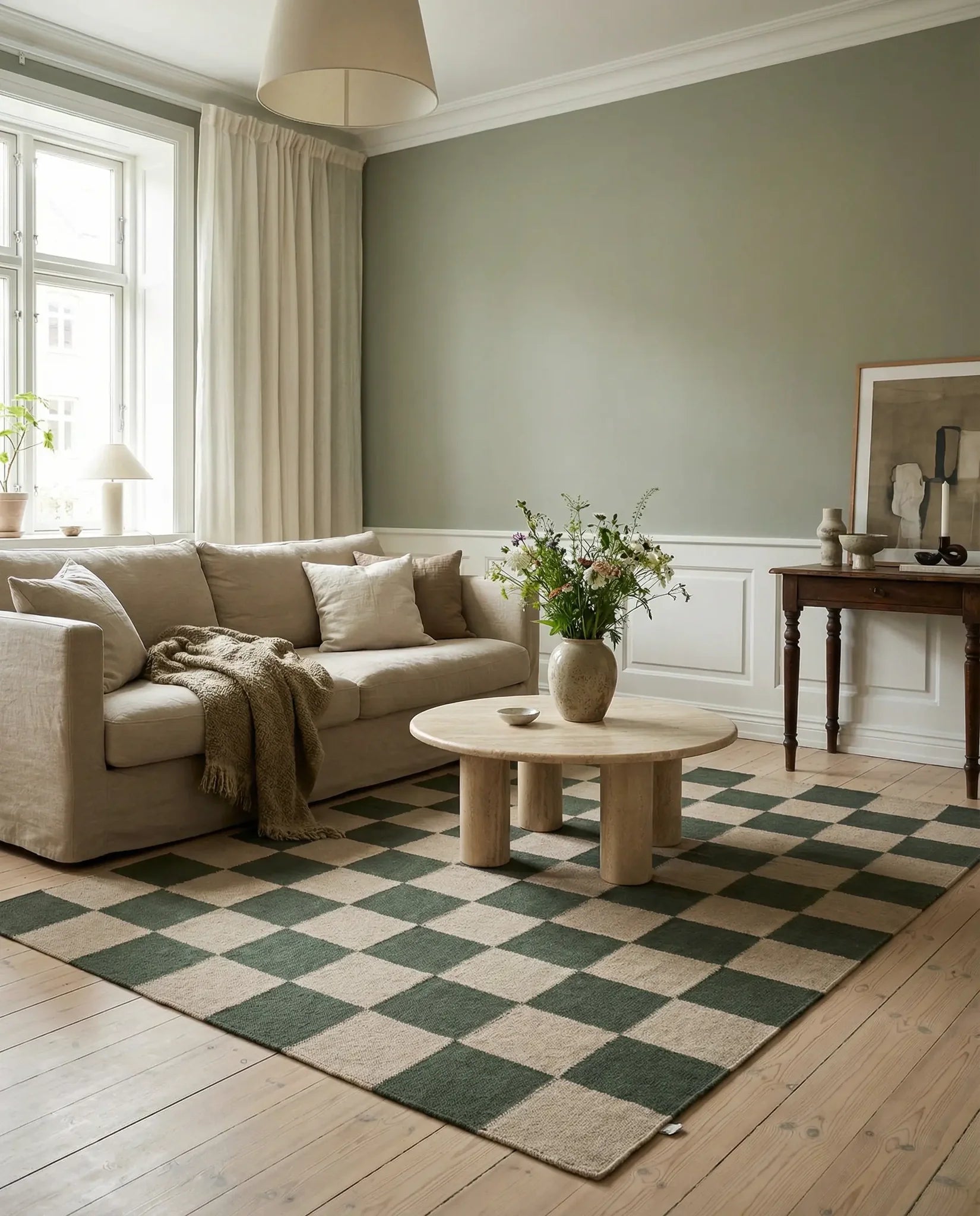 SQUARE WOOL RUG, FOREST GREEN, MANY SIZE