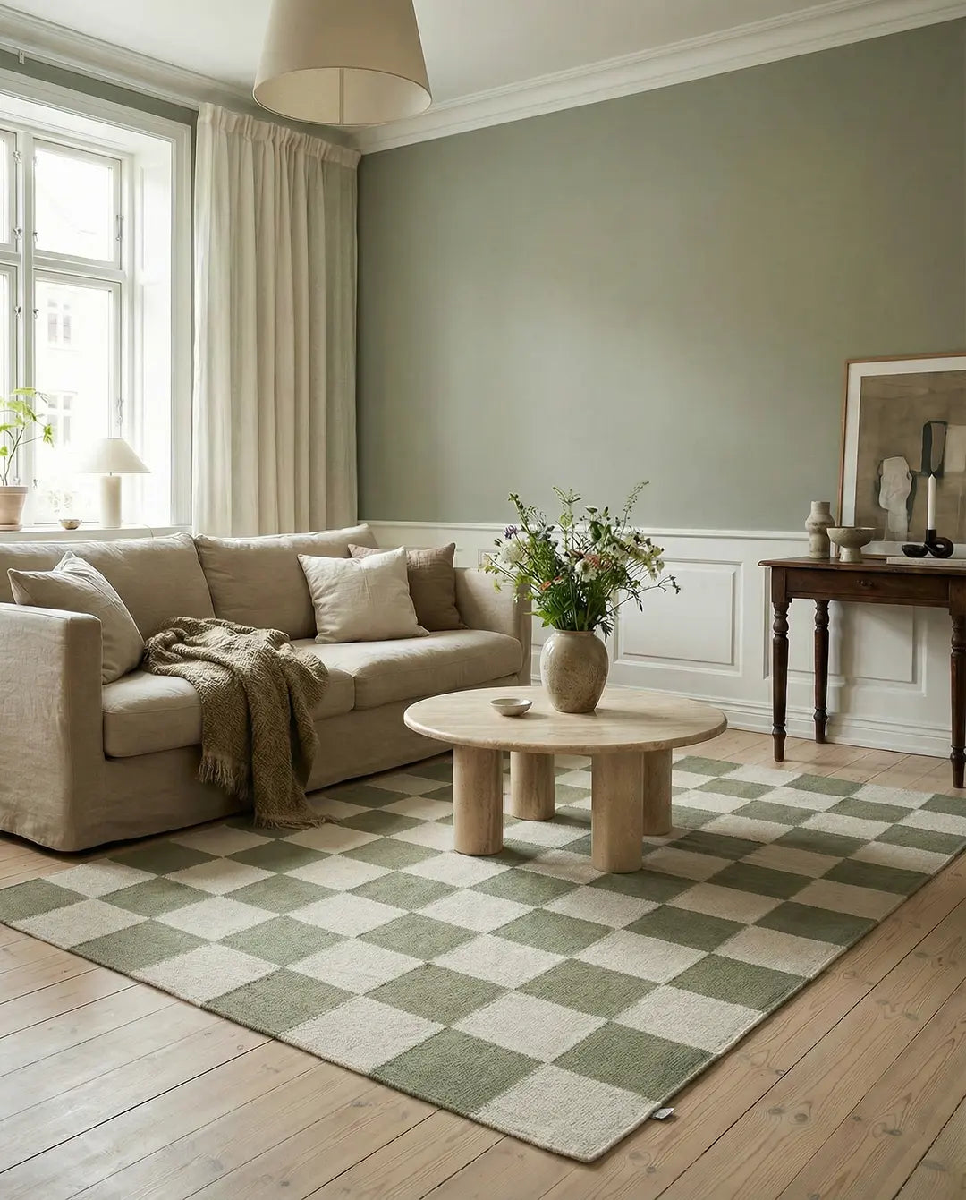 SQUARE WOOL RUG, GREEN, MANY SIZE