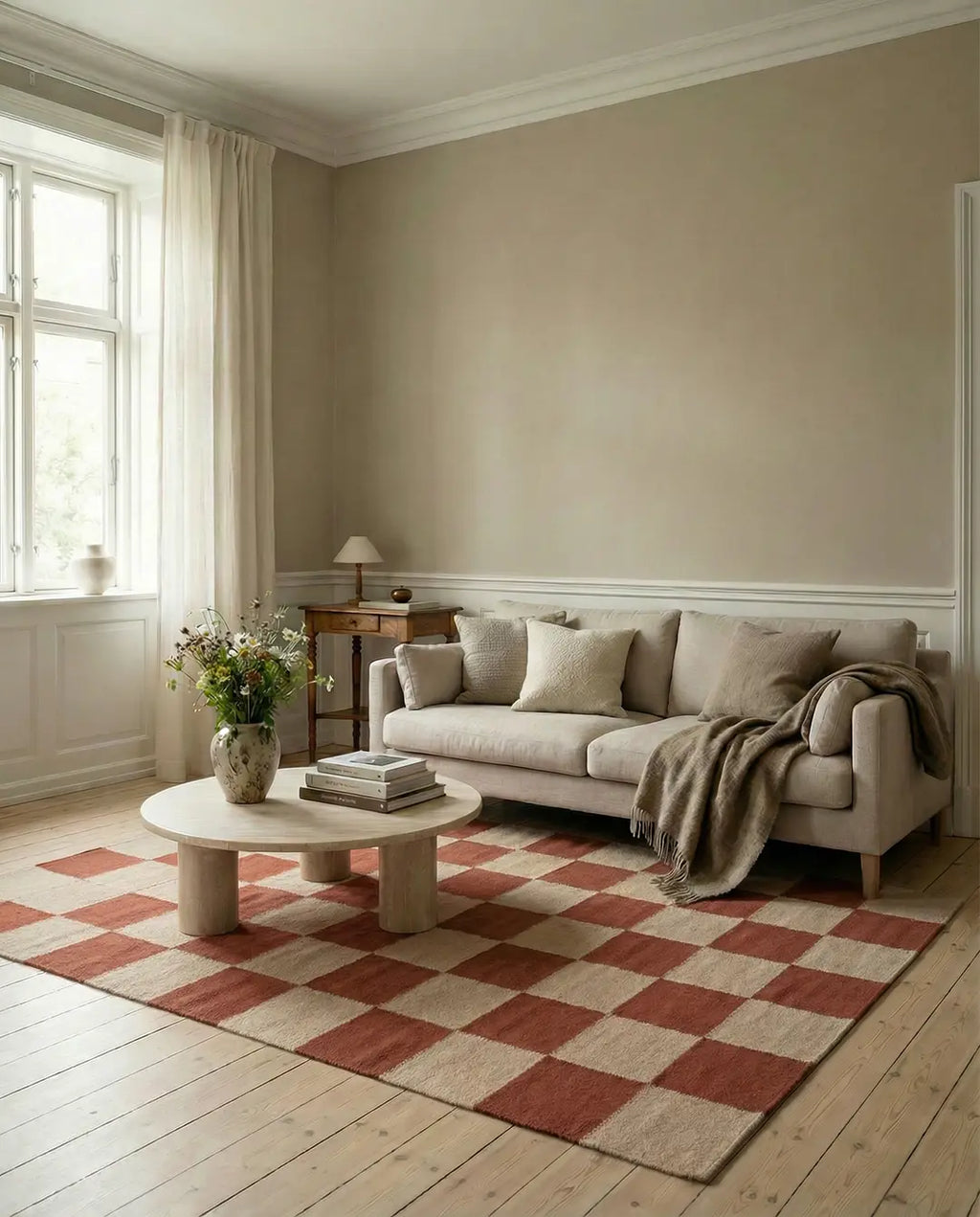 SQUARE WOOL RUG, TERRACOTTA, MANY SIZE