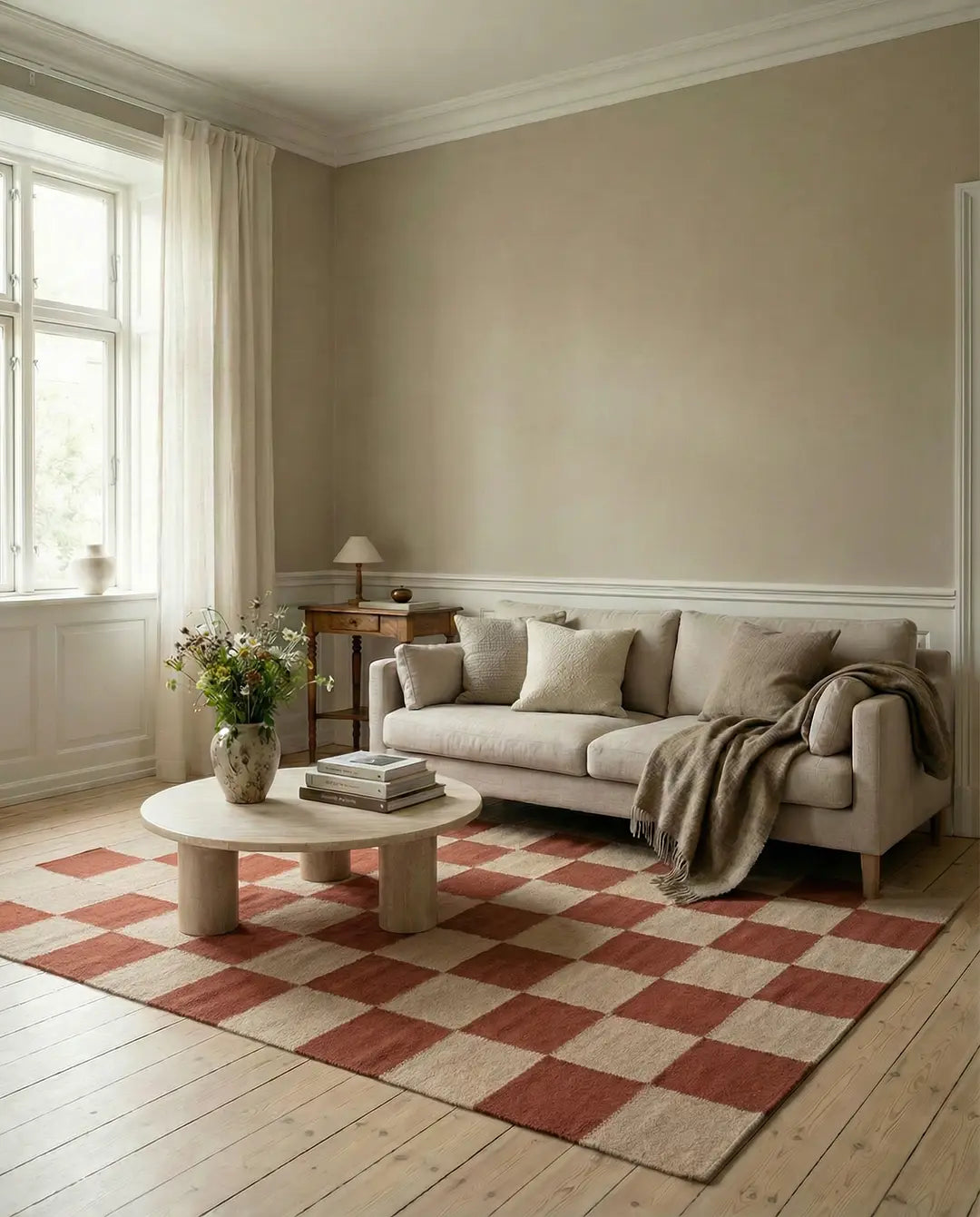 SQUARE WOOL RUG, TERRACOTTA, MANY SIZE
