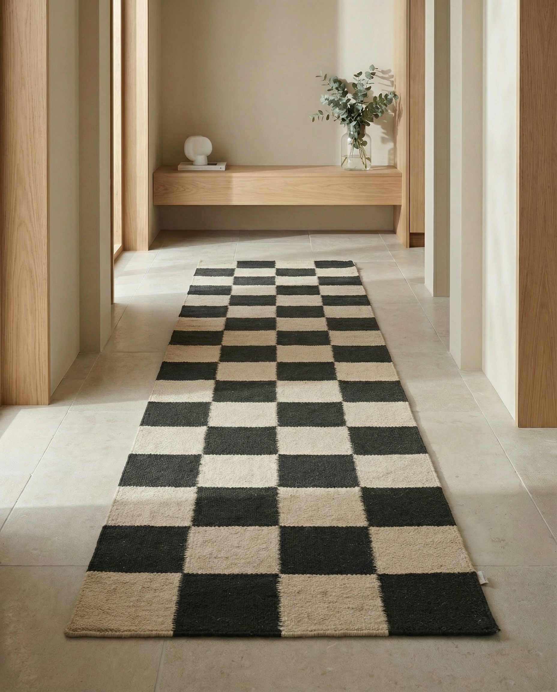 SQUARE RUNNER, WOOL, Black