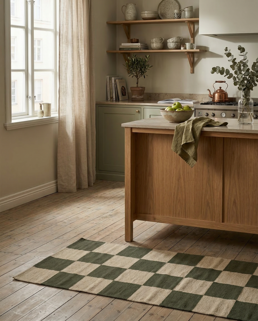 SQUARE RUNNER, WOOL, Forest green