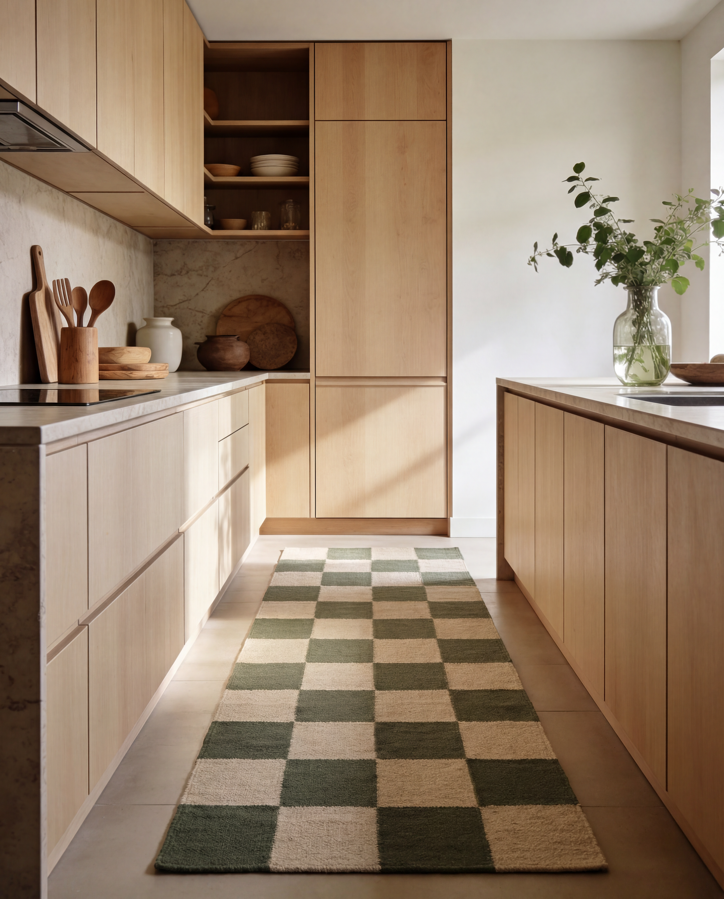 SQUARE RUNNER, WOOL, Forest green