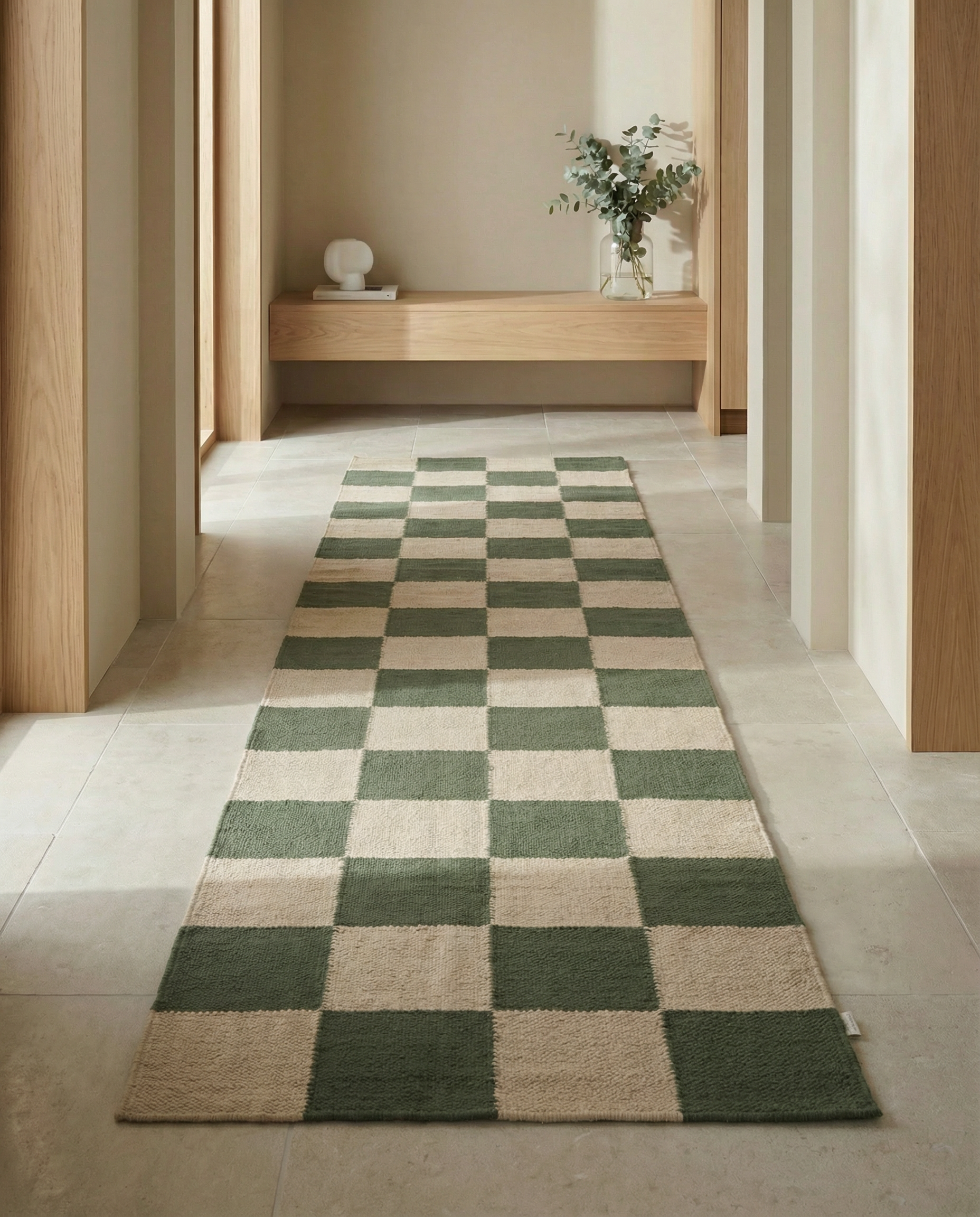 SQUARE RUNNER, WOOL, Forest green