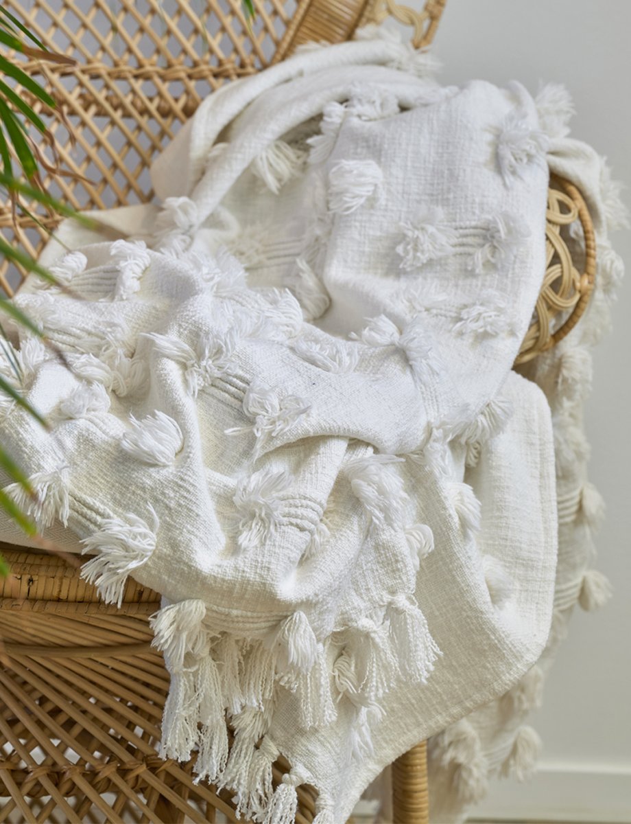 RIO Throw, Cotton, White 130 x 170