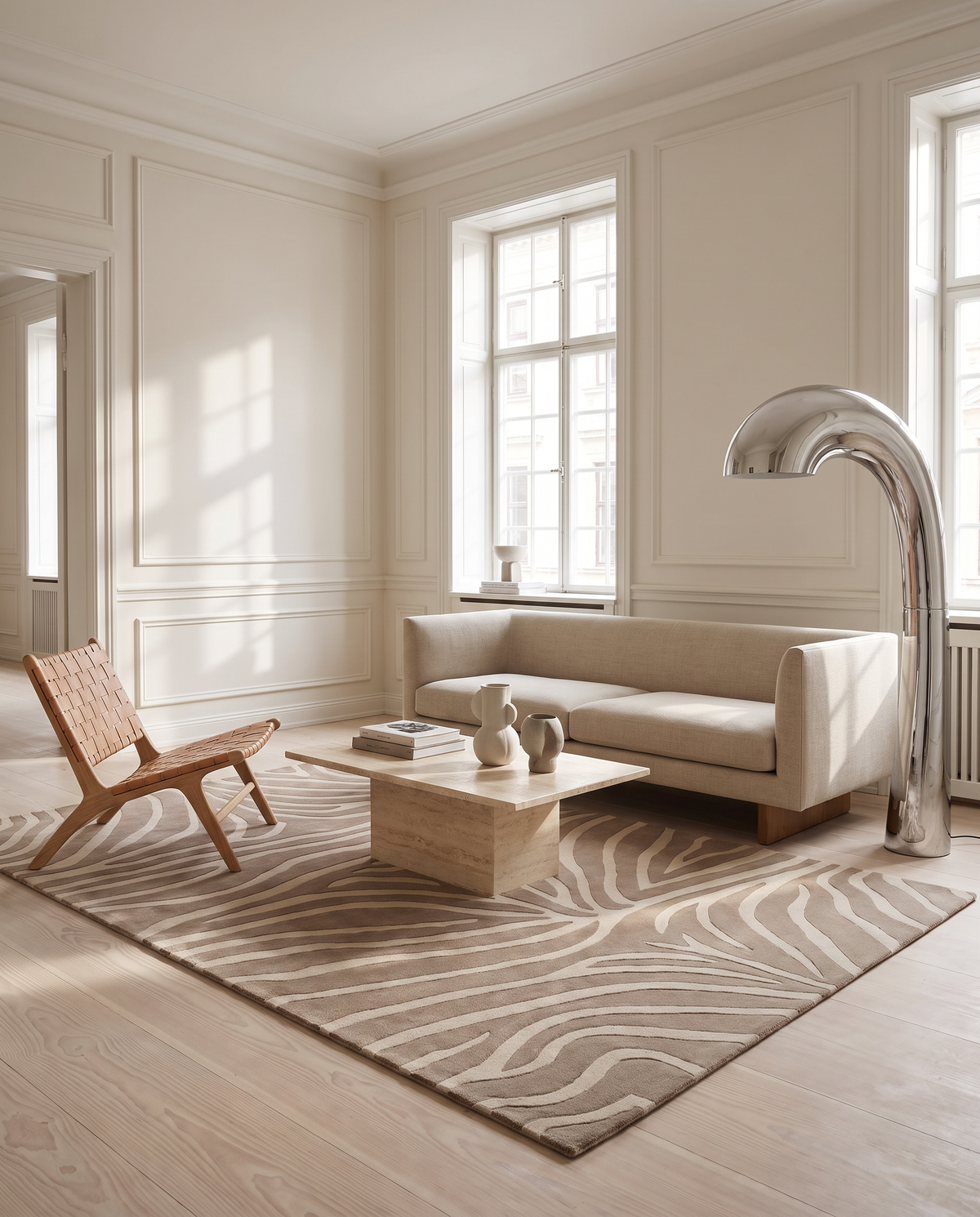 ZEBRA WOOL RUG, BEIGE, MANY SIZE