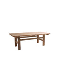 A rectangular PALORA coffee table made from recycled wood with a visible grain and rustic design.