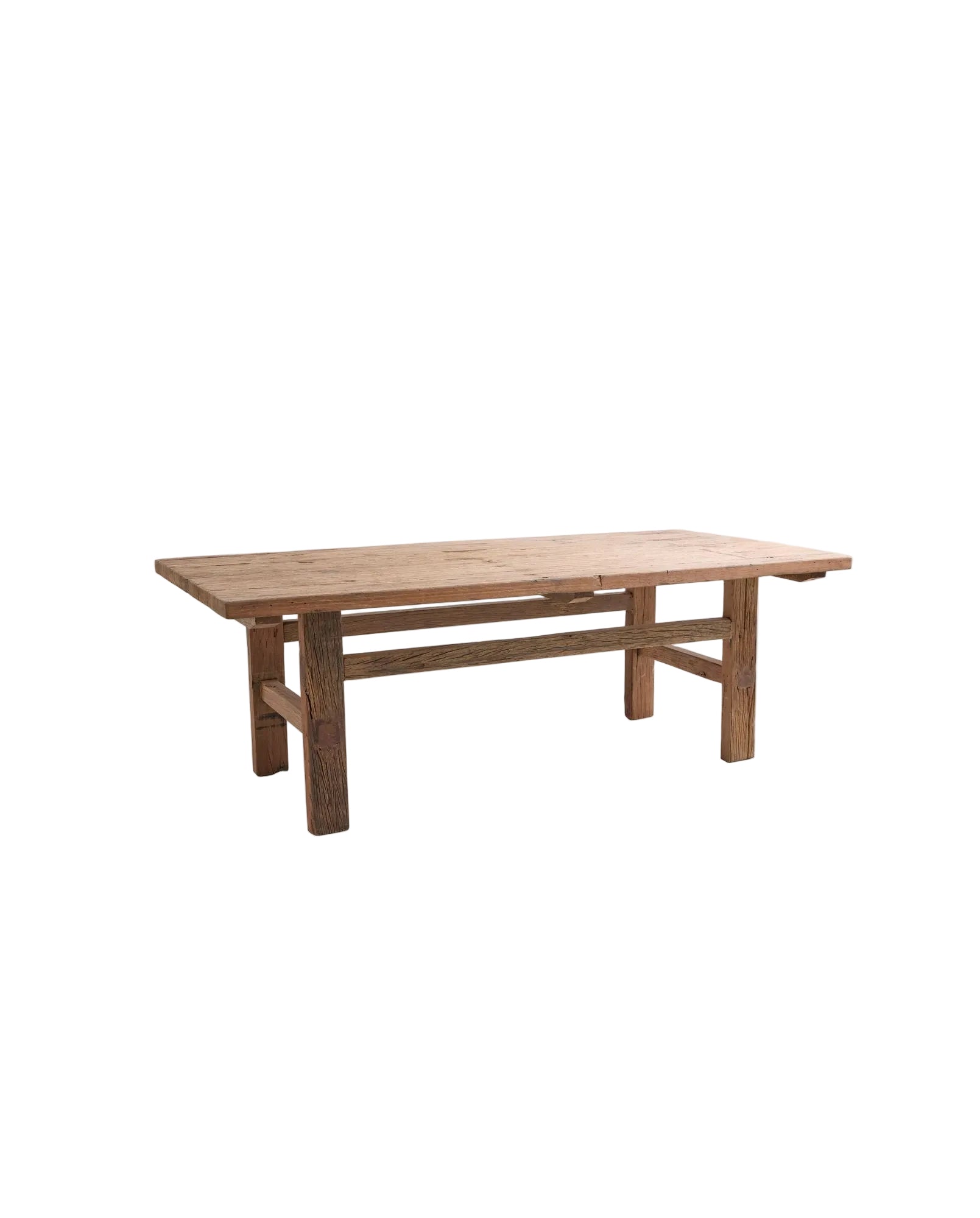 A rectangular PALORA coffee table made from recycled wood with a visible grain and rustic design.