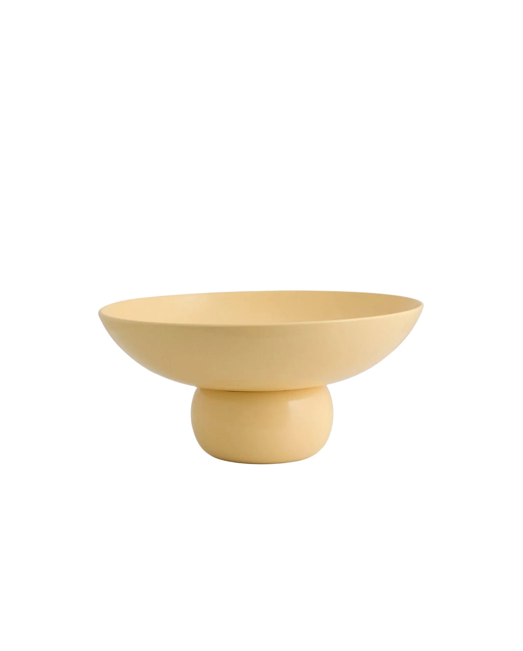 A decorative aluminum bowl with a light yellow finish, featuring a soft shape with a raised foot, intended for use in home decor.