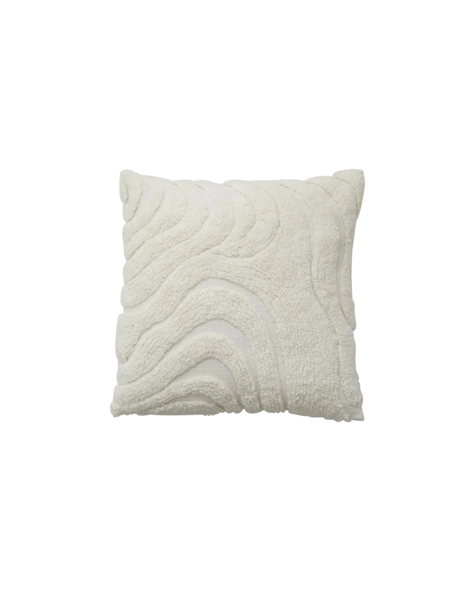 A beige cushion cover with a fluffy wave pattern.