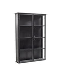 A black DOWNTOWN wall cabinet with antique finish, featuring iron frame and tempered glass doors, part of a collection of industrial look cabinets.