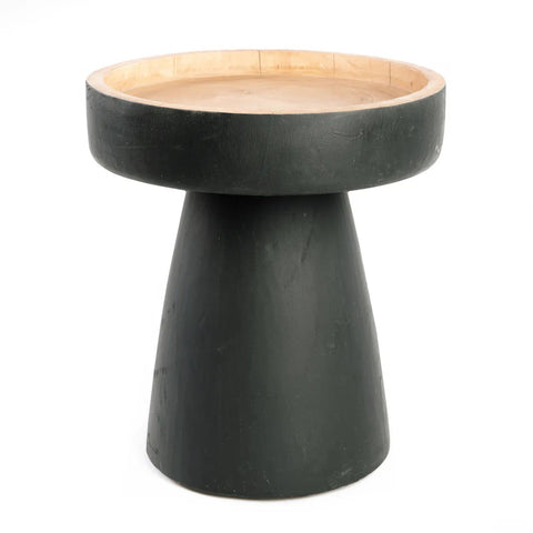 The Rayu Side Table - Black Natural, Suar Wood, Ø 40 cm