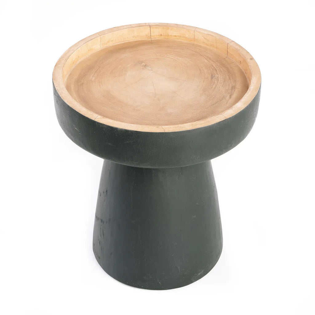 The Rayu Side Table - Black Natural, Suar Wood, Ø 40 cm