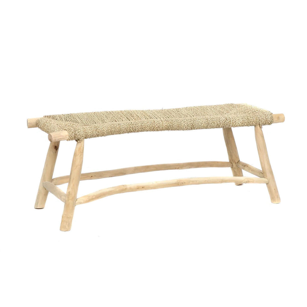 The Porto Seagrass Bench - Teak Wood, Natural - W 110 cm