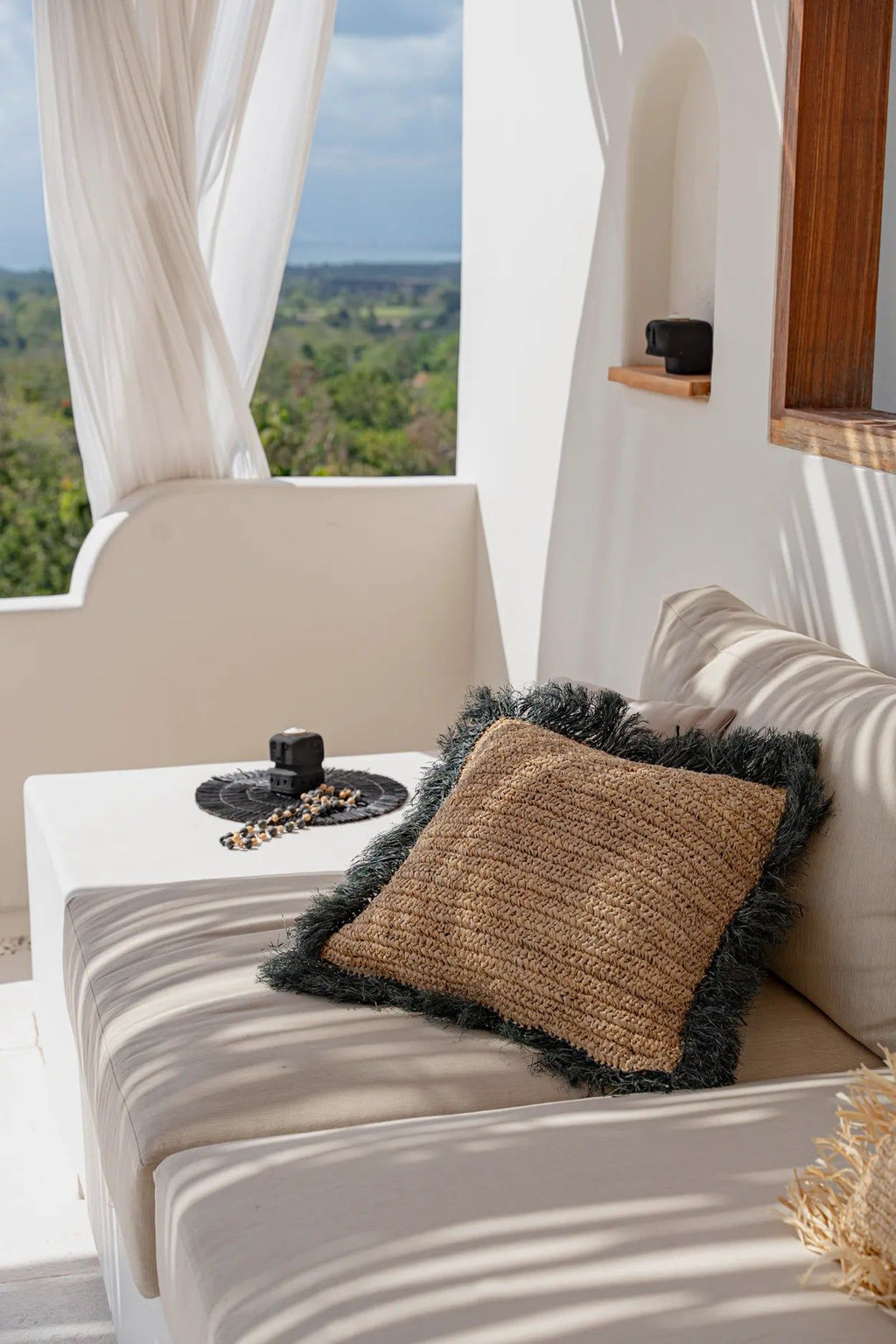 Raffia Cushion Cover Square - Natural Black - 60x60