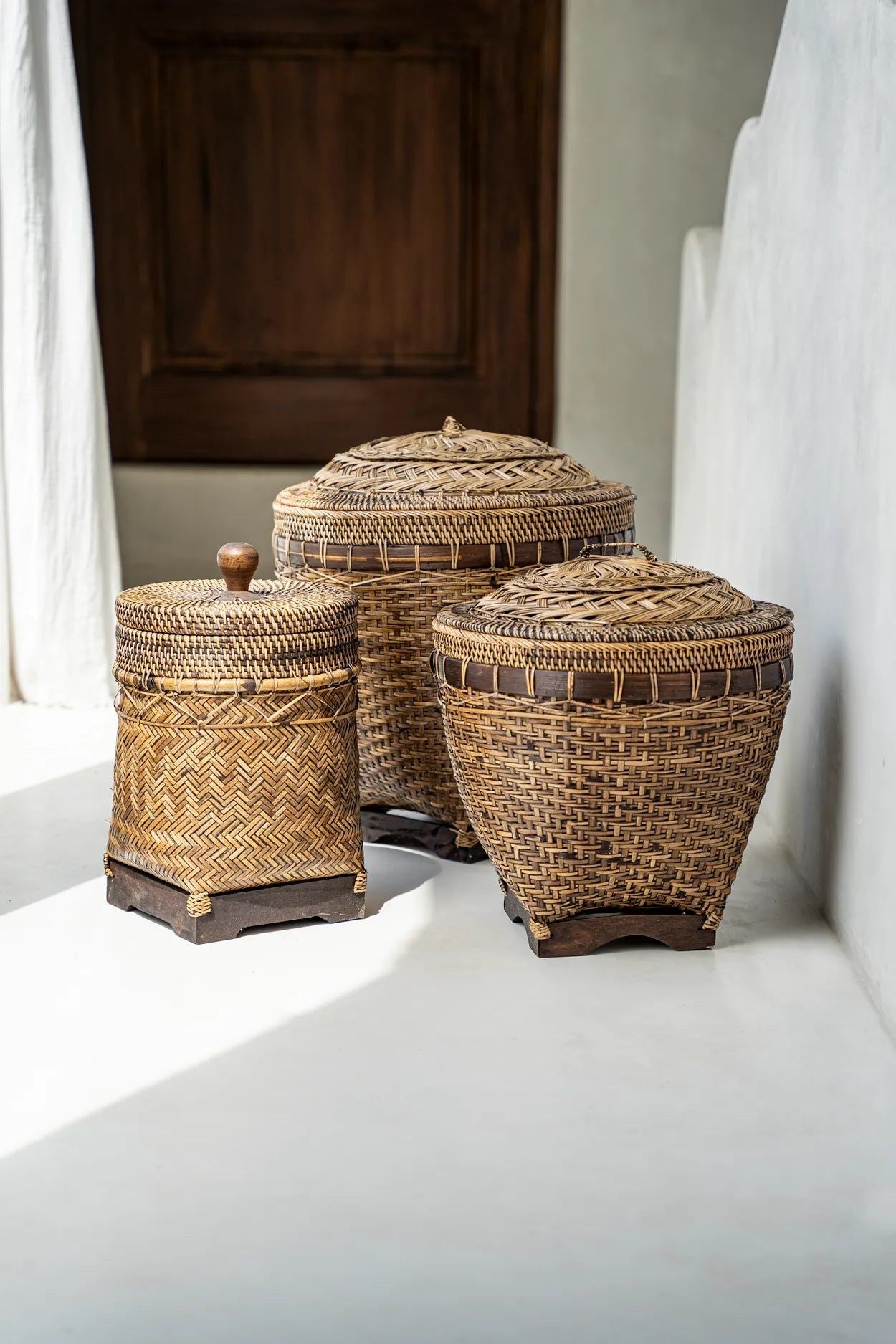 Colonial Basket Bathroom Bin - Natural Brown, Ø 27 cm, H 36 cm