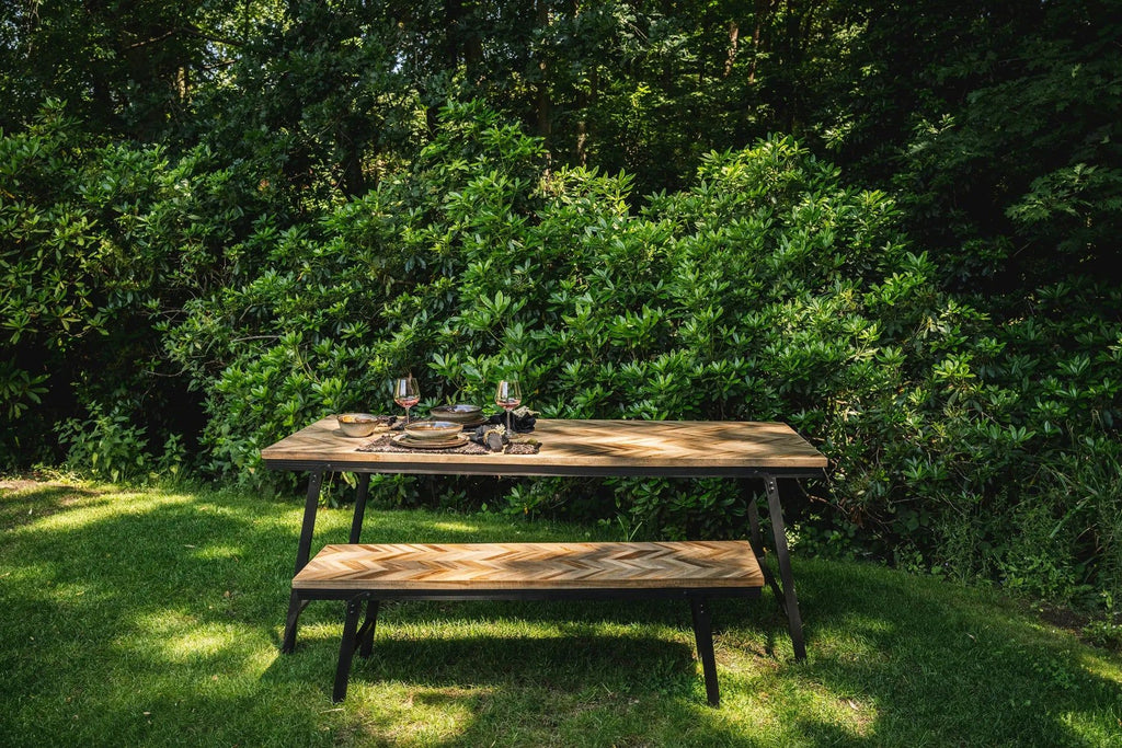 The Herringbone Bench - Teak Wood, Natural - W 150 cm