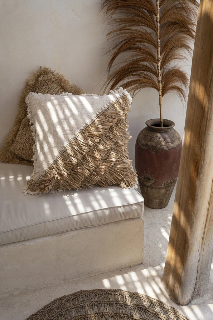 The Raffia Cotton Cushion Cover - Natural White - 60 x 60 cm