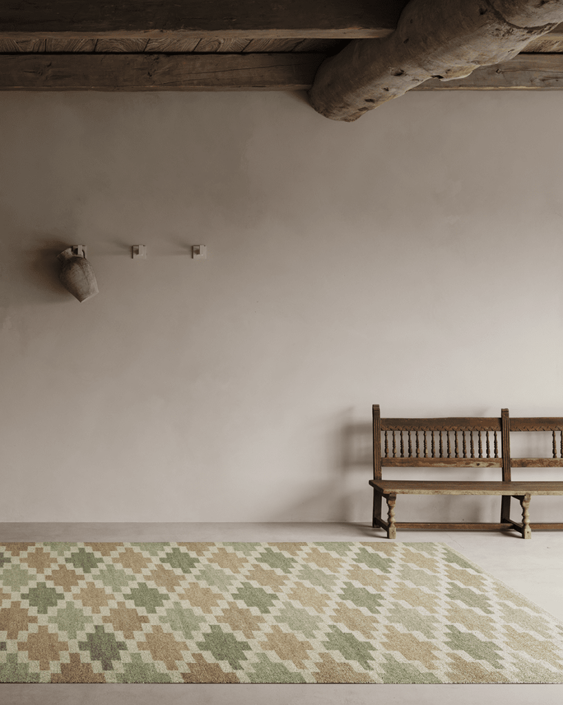 KORS WOOL RUG, FLATWEAVE GREEN/BEIGE, MANY SIZE