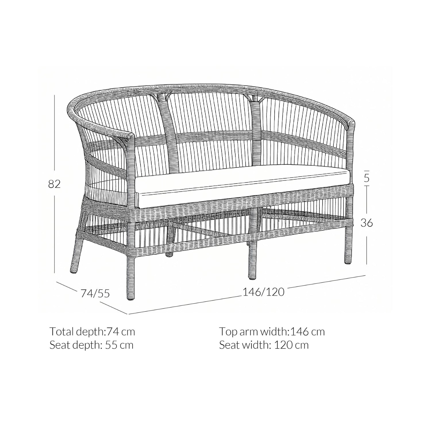 COMO LOUNGE SOFA | POLYRATTAN | 146 CM