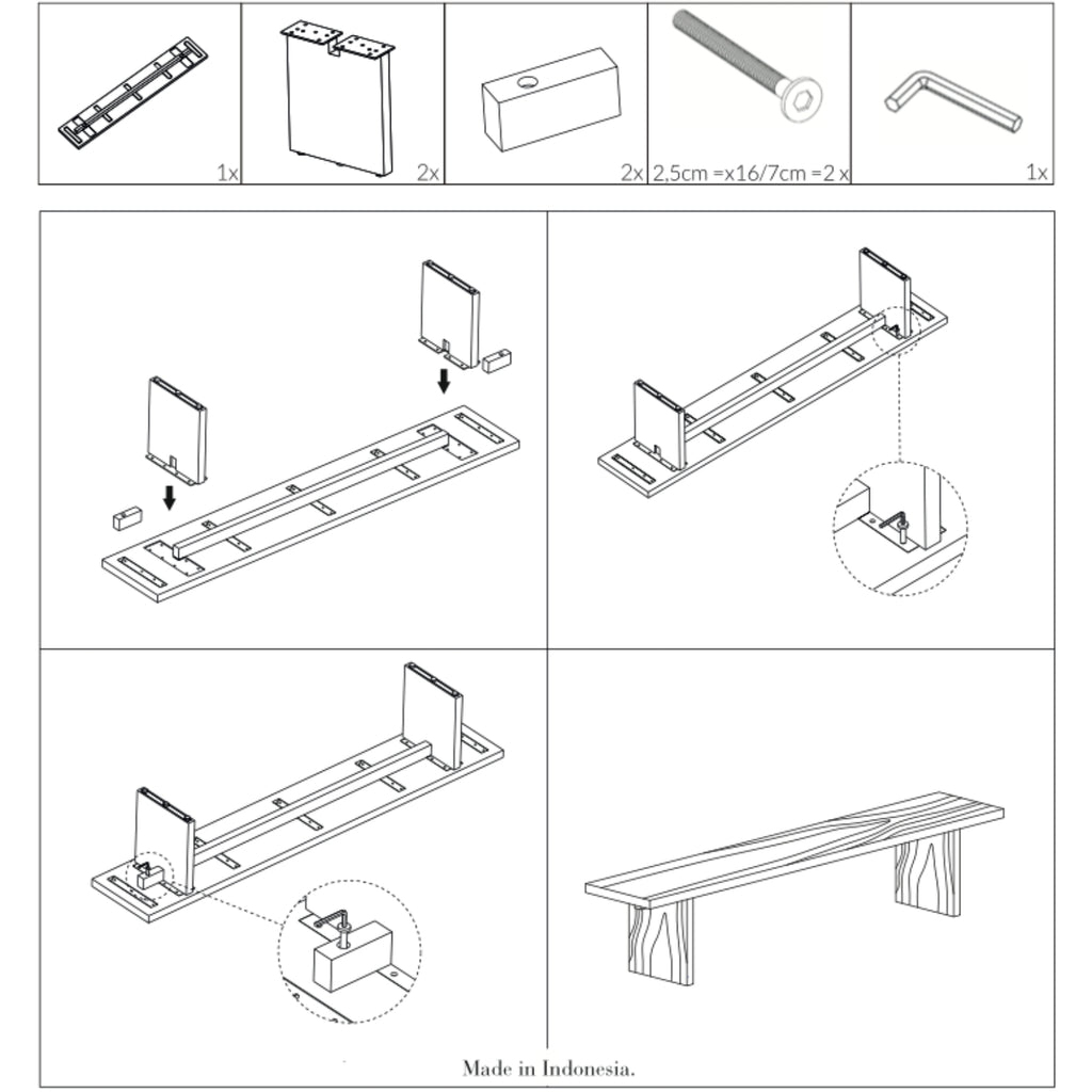 BENCH KAYU| RECYCLED TEAK | 220 X H 45 CM, BROWN-BLACK
