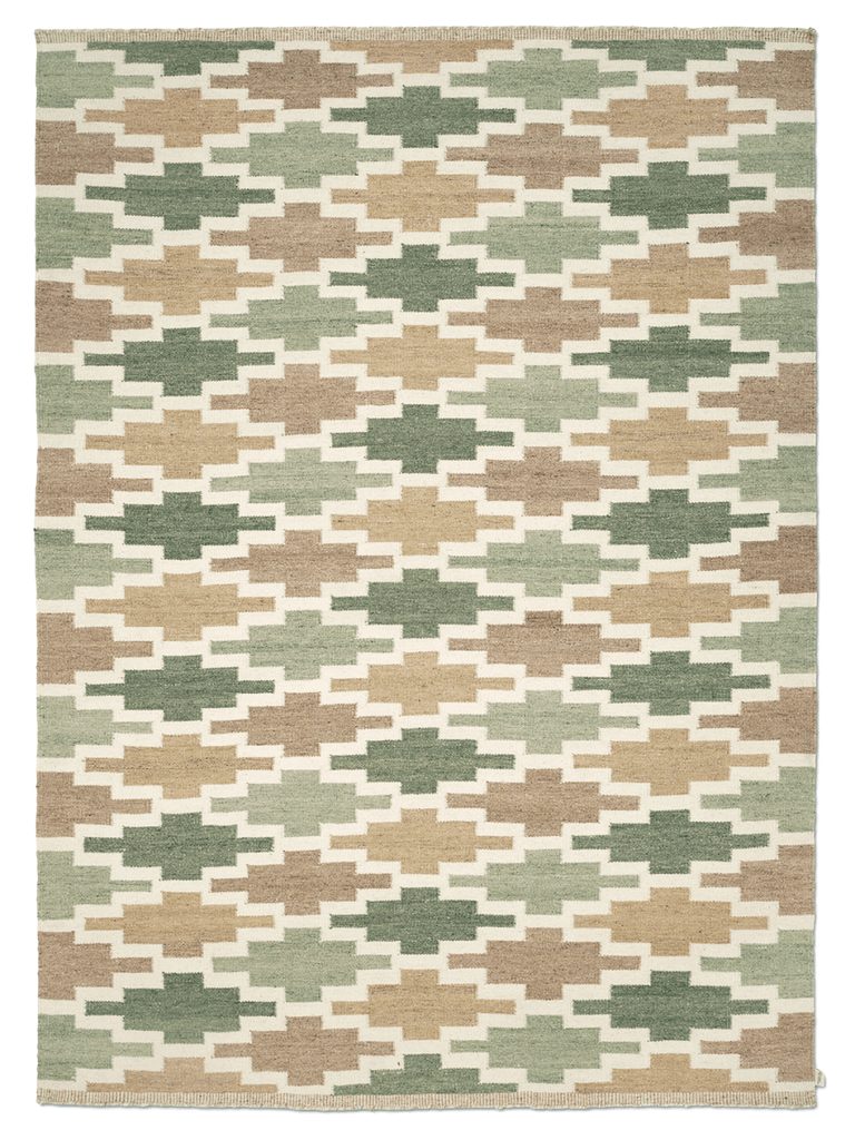 KORS WOOL RUG, FLATWEAVE GREEN/BEIGE, MANY SIZE
