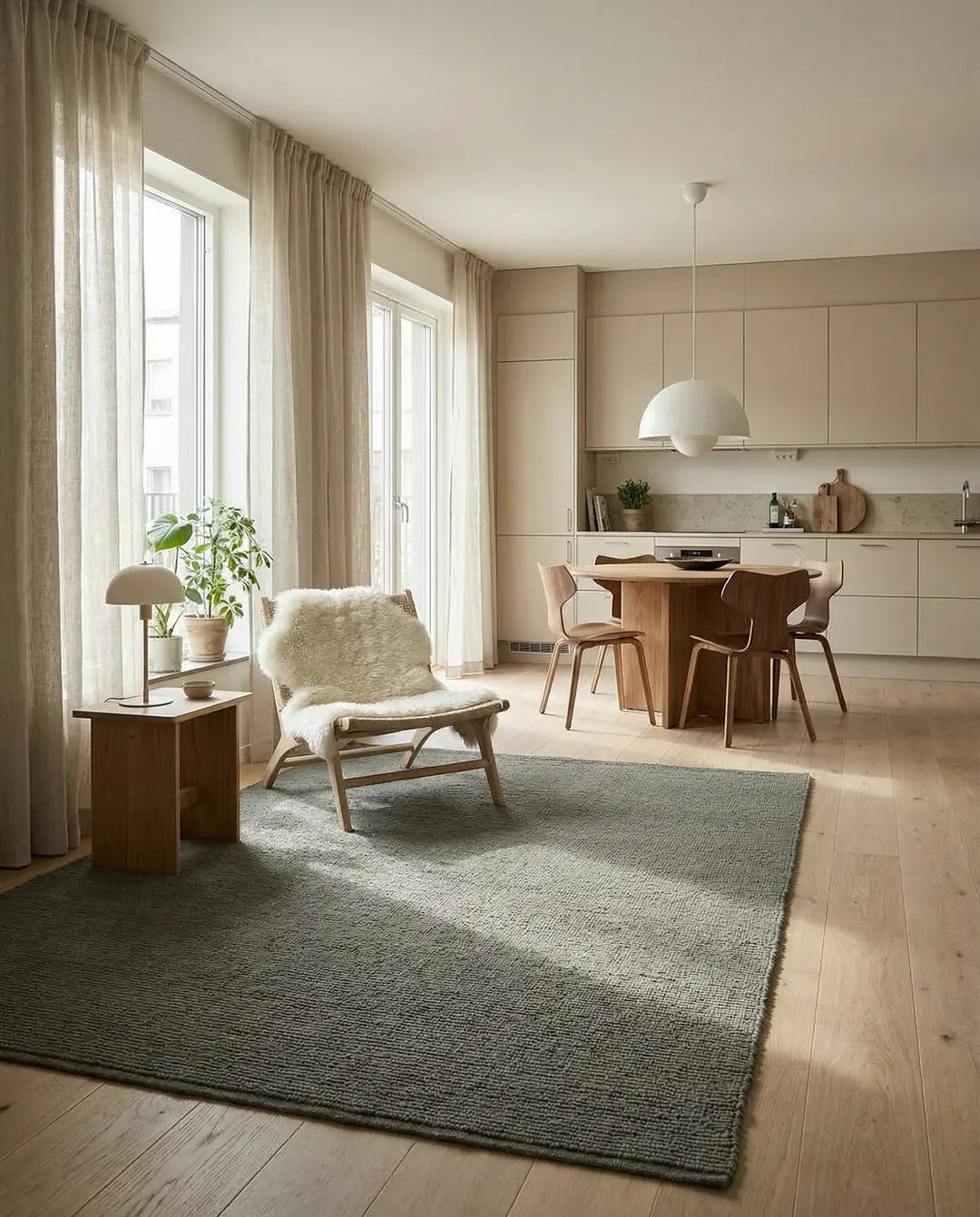 Rug Merino Dark Green in room setting