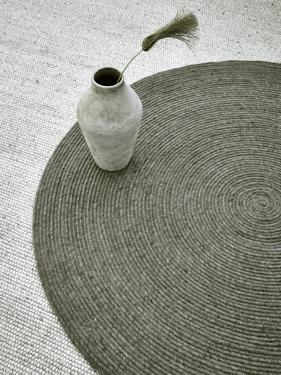 MERINO Round Wool Rug, Forest Green