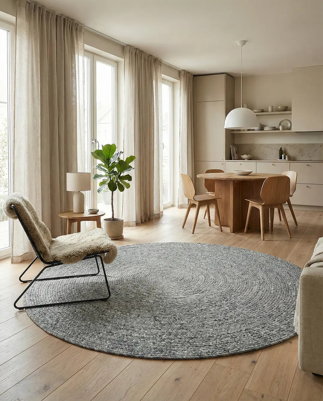 MERINO Round Wool Rug, Granit