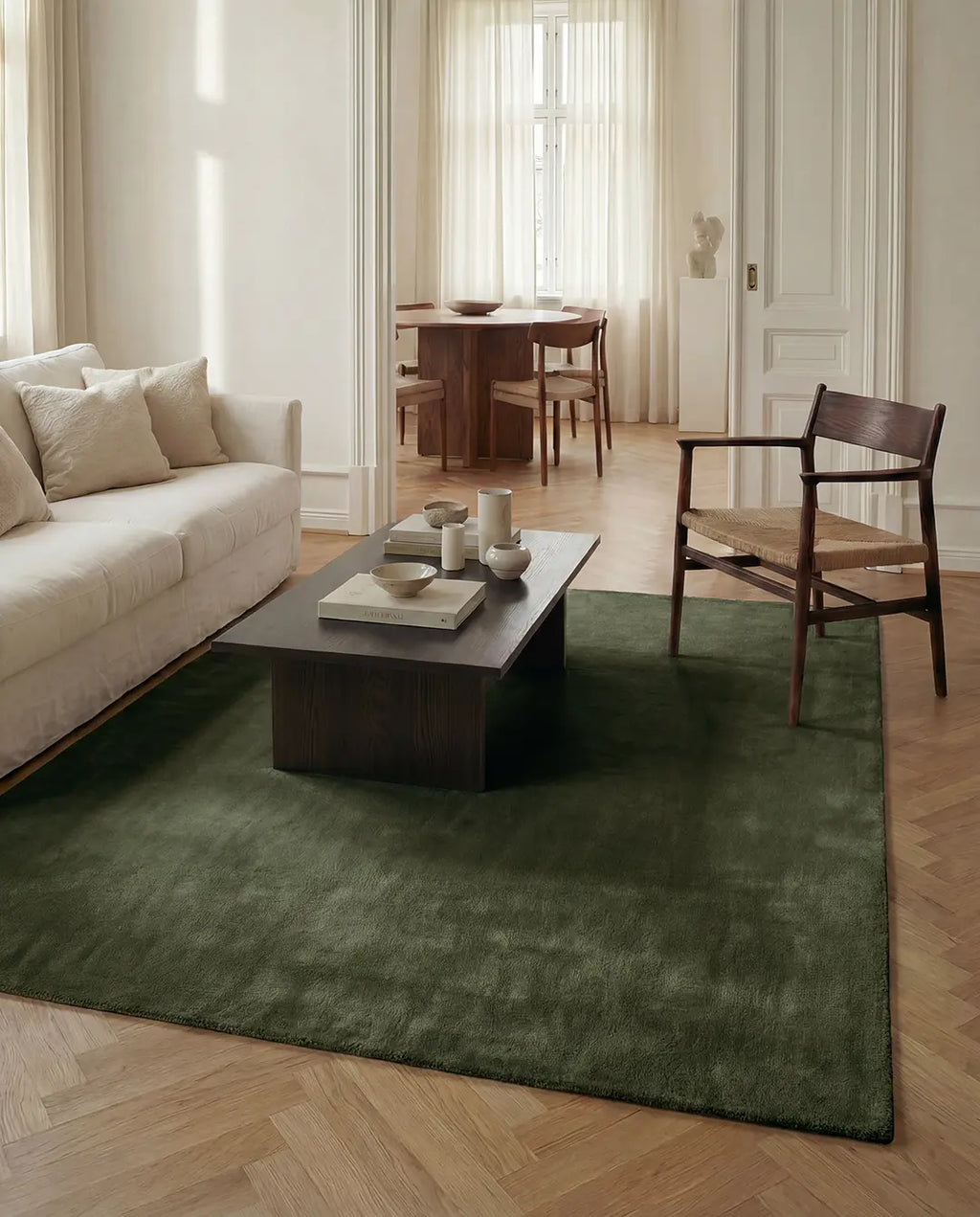 SOLID WOOL RUG - FOREST GREEN