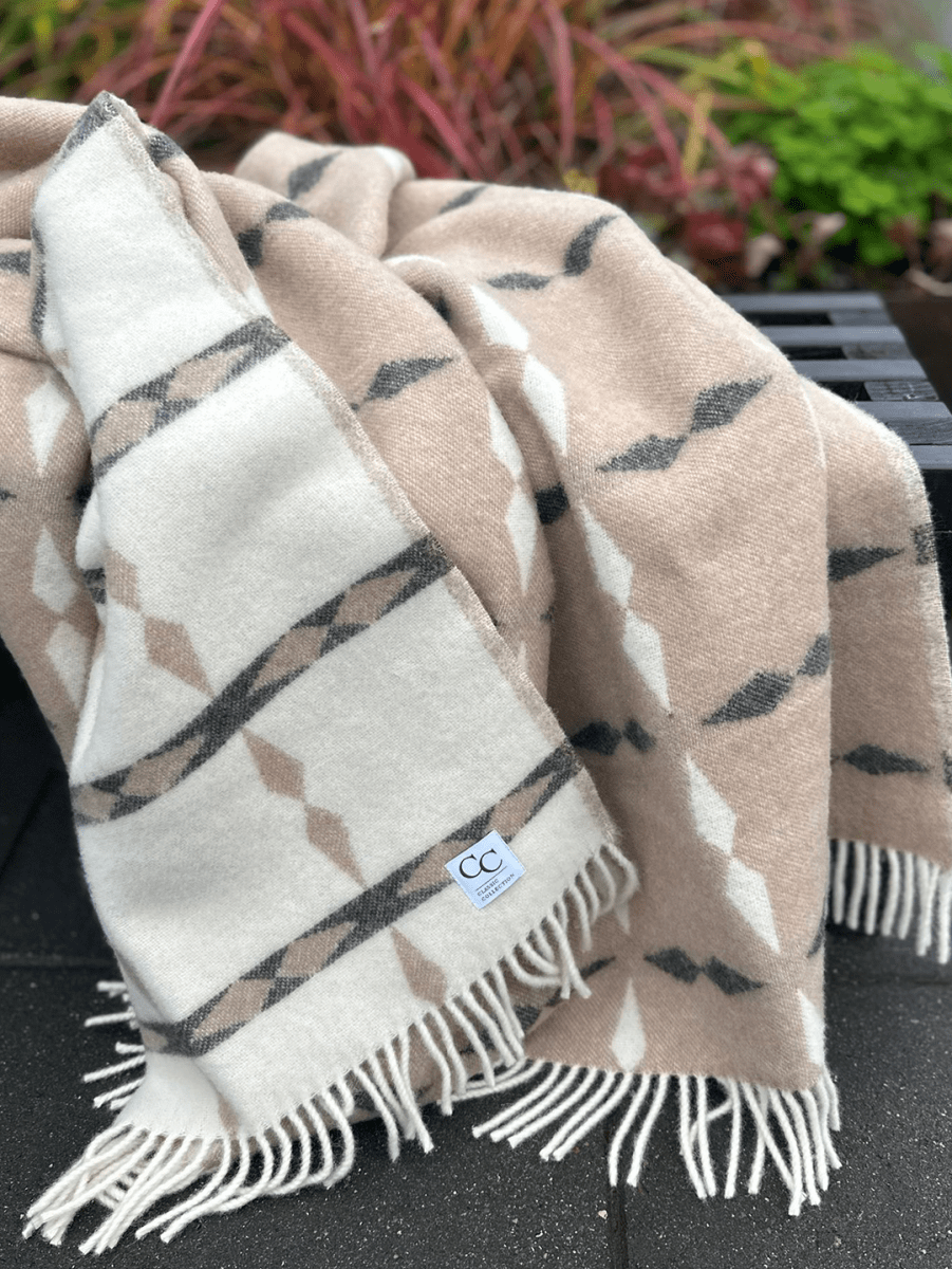 WOOL PLAID, TILE BEIGE, NEW ZEALAND WOOL, 130 x 180 CM