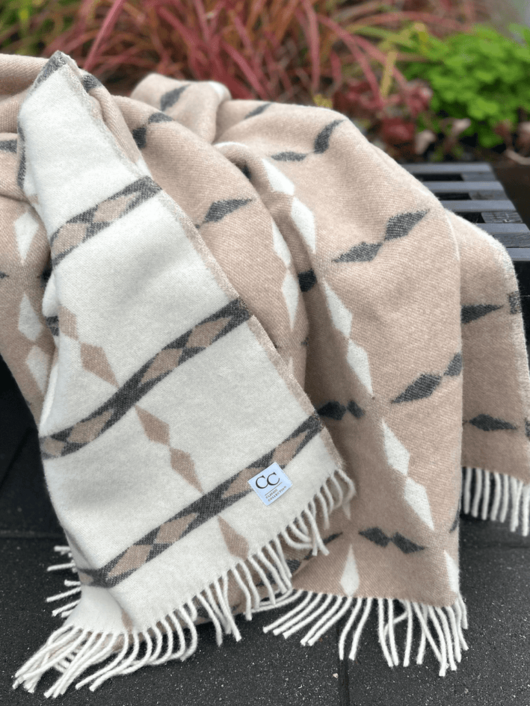 WOOL THROW, TILE BEIGE, NEW ZEALAND WOOL, 130 x 180 CM